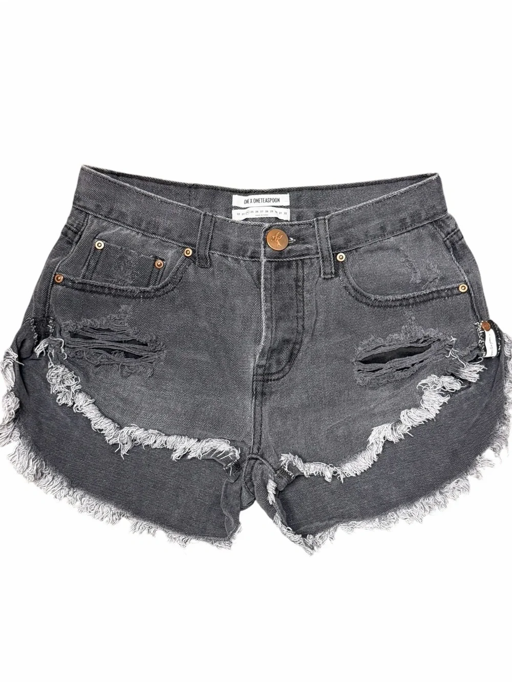 One Teaspoon Bandits Denim Shorts 24 Gray Distressed Button Fly Frayed Hem